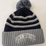 Navy/grey/white beanie with pom-pom