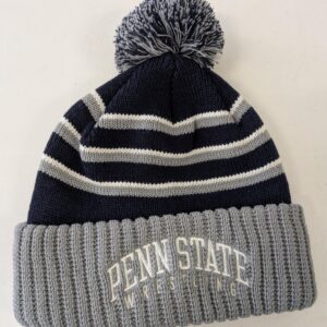 Navy/grey/white beanie with pom-pom